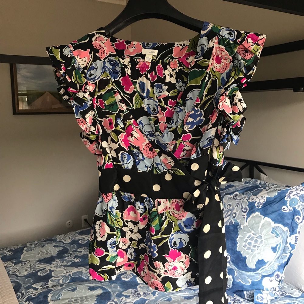 Anthropology floral wrap shirt